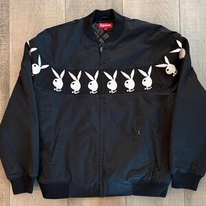 SUPREME Black Jacket with White Bunny Design, Mens Large